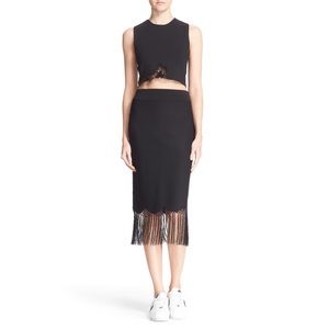 A.L.C Black Rose Fringe Trim Knot Skirt.